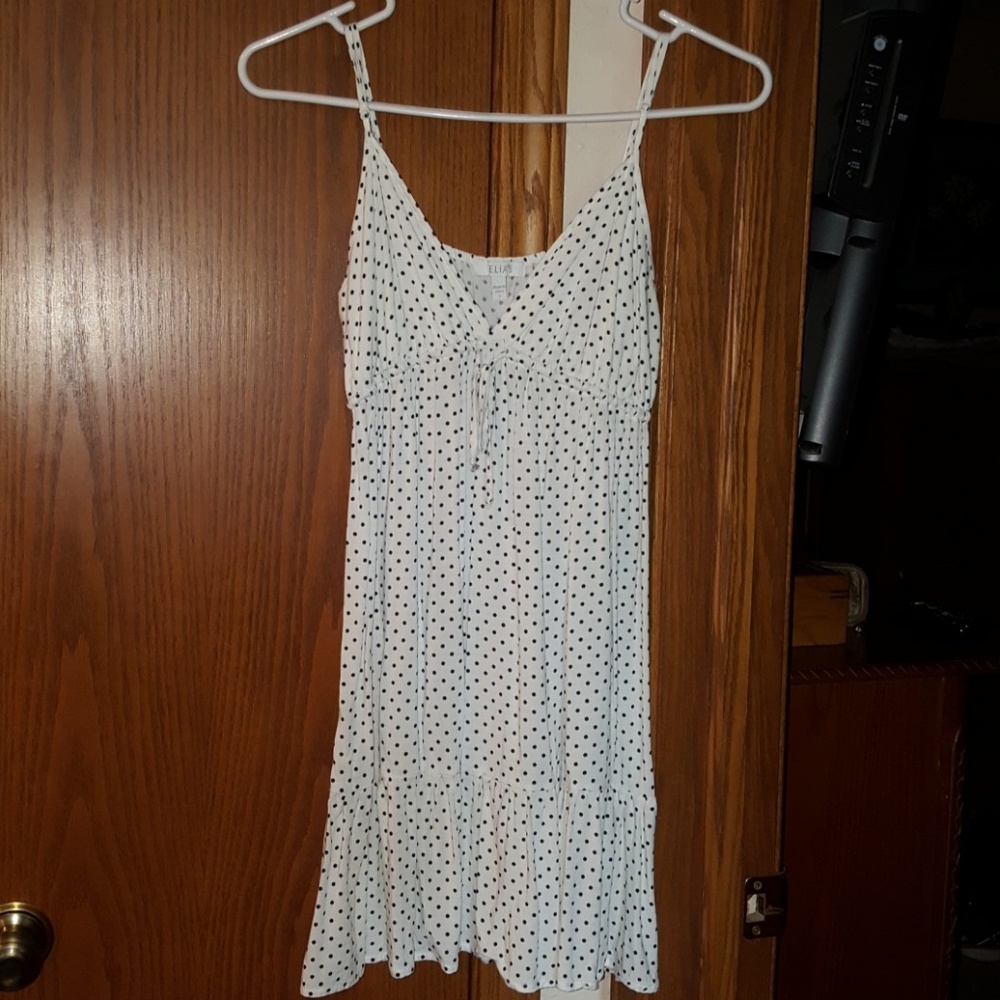 White and navy blue polka dot sundress